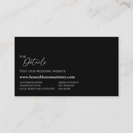 Moderne classic Black Wedding-website Informatiekaartje (Voorkant)