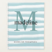 Moderne Classic Monogram Mint Green Stripes Initia Planner (Voorkant)