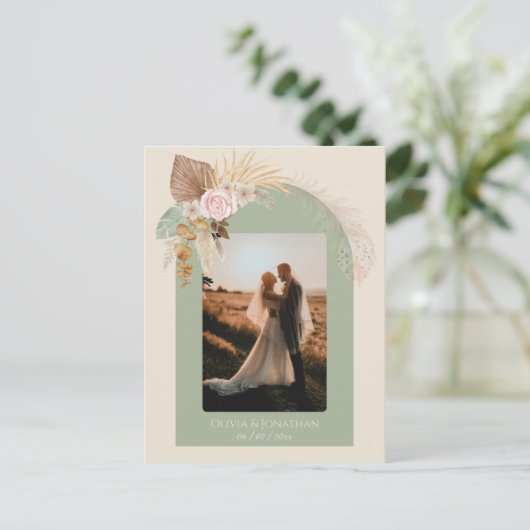 Moderne Classy Boho Rustiek Beige Mint Bruiloft Briefkaart (Staand voorkant)