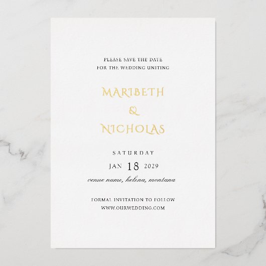 Moderne Classy Wedding Save the Date Folie Uitnodiging (Voorkant)