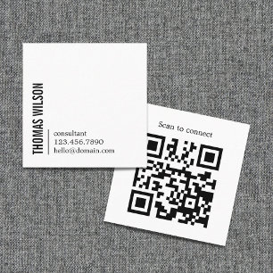 Moderne Clean Bold Zwart Wit Consultant QR-code Vierkante Visitekaartje