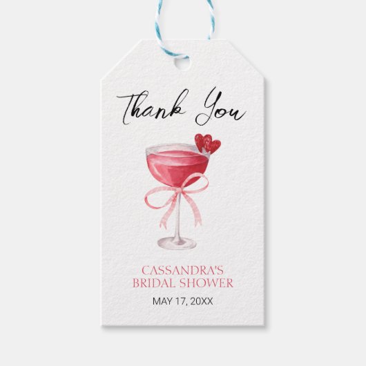 Moderne Cocktail Roze Lint Bruidsfeest Dank Je Cadeaulabel (Voorkant)