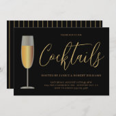 Moderne Cocktailparty Script Black Gold Kaart (Voorkant / Achterkant)