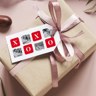 Moderne Collage Couple Photo & Red XOXO Cadeaulabel