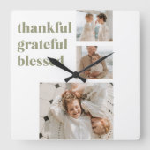 Moderne collage Drie Foto | Happy Thanksgiving Sq Vierkante Klok (Voorkant)
