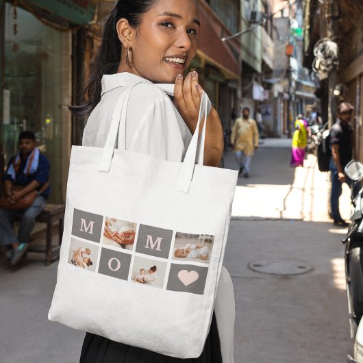 Moderne collage Foto Best mam Pink & Gray Gift Draagtas