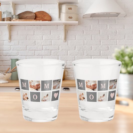 Moderne collage Foto Best mam Pink & Gray Gift Shot Glas