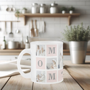 Moderne collage foto Beste mam ooit roze cadeau Matglas Koffiemok