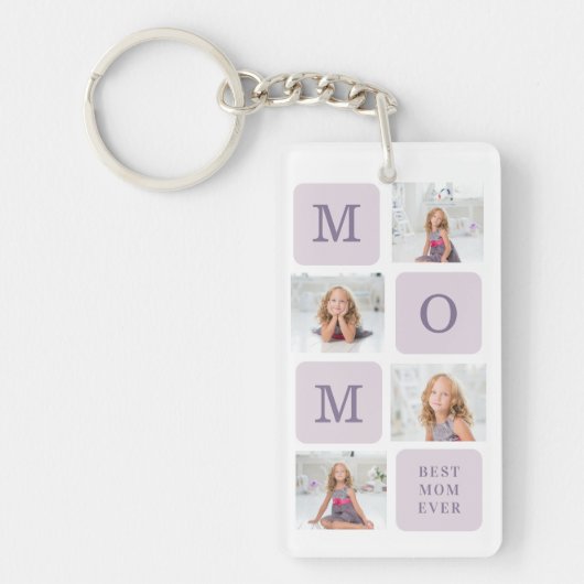 Moderne collage Foto Beste mama ooit Paarse Gift Sleutelhanger (Voorkant)
