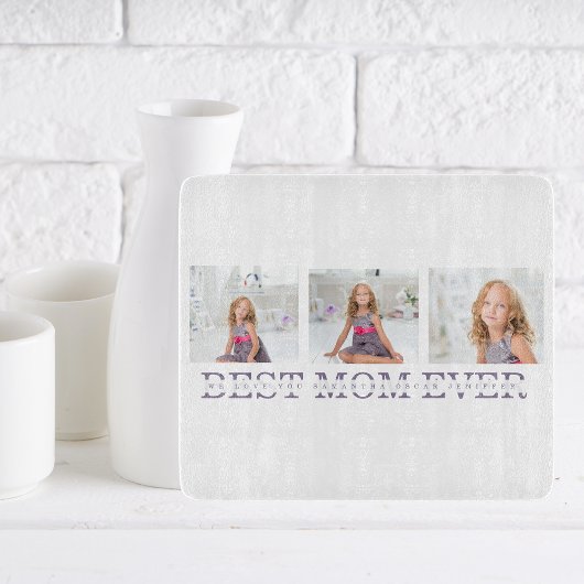 Moderne collage Foto Beste mama ooit Paarse Gift Snijplank