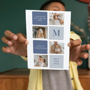 Moderne Collage Foto & Blue Happy Fathers Day Gift Bedankkaart