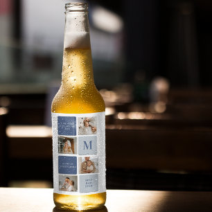Moderne Collage Foto & Blue Happy Fathers Day Gift Bier Etiket