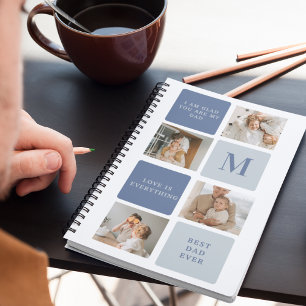 Moderne Collage Foto & Blue Happy Fathers Day Gift Notitieboek