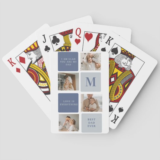 Moderne Collage Foto & Blue Happy Fathers Day Gift Pokerkaarten (Achterkant)