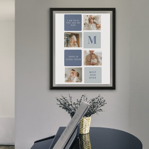 Moderne Collage Foto & Blue Happy Fathers Day Gift Poster