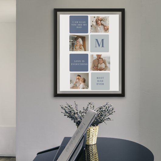 Moderne Collage Foto & Blue Happy Fathers Day Gift Poster