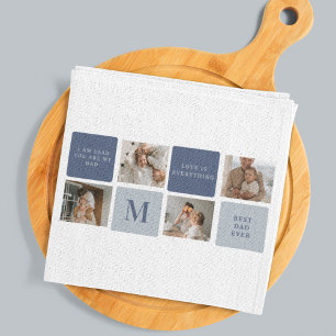 Moderne Collage Foto & Blue Happy Fathers Day Gift Theedoek