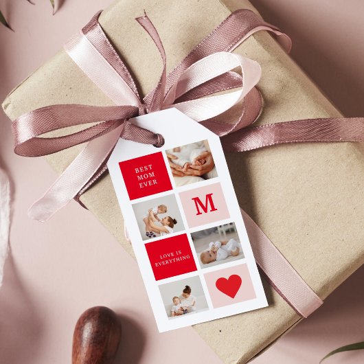 Moderne collage foto Rood & Roze Beste mam ooit ca Cadeaulabel
