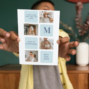 Moderne collage foto's Blue Best Fathers Gift Bedankkaart