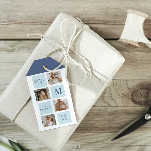 Moderne collage foto's Blue Best Fathers Gift Cadeaulabel