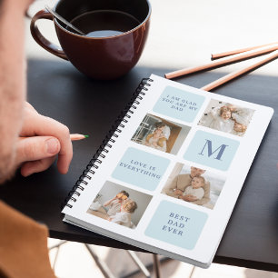 Moderne collage foto's Blue Best Fathers Gift Notitieboek