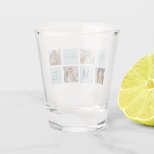 Moderne collage foto's Blue Best Fathers Gift Shot Glas (Achterkant)