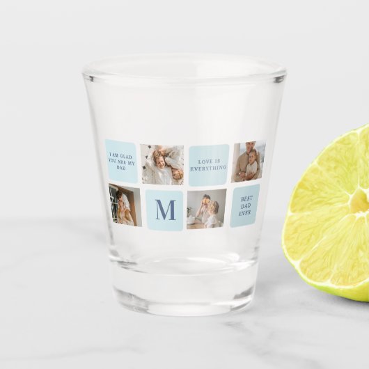 Moderne collage foto's Blue Best Fathers Gift Shot Glas (Voorkant)
