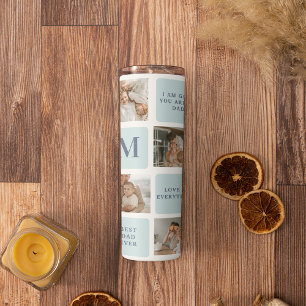 Moderne collage foto's Blue Best Fathers Gift Thermosbeker