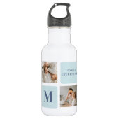 Moderne collage foto's Blue Best Fathers Gift Waterfles (Voorkant)