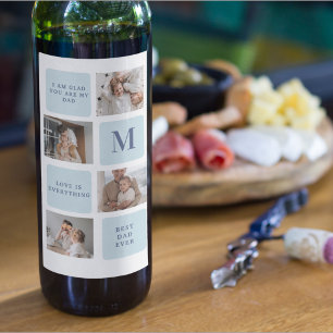 Moderne collage foto's Blue Best Fathers Gift Wijn Etiket