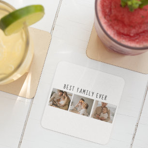 Moderne collage foto's en beste familie ooit vierkante kartonnen onderzetter