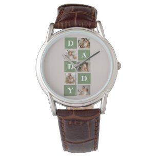 Moderne collage foto's en Happy Fathers Day Gift Horloge