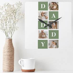 Moderne collage foto's en Happy Fathers Day Gift Vierkante Klok