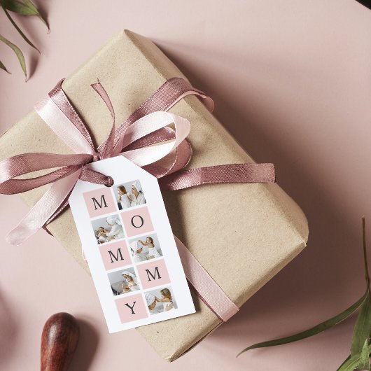 Moderne collage foto's & pastel roze mammie Gift Cadeaulabel