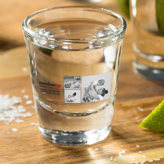 Moderne collage foto's & tekst rood hart moedercad shot glas