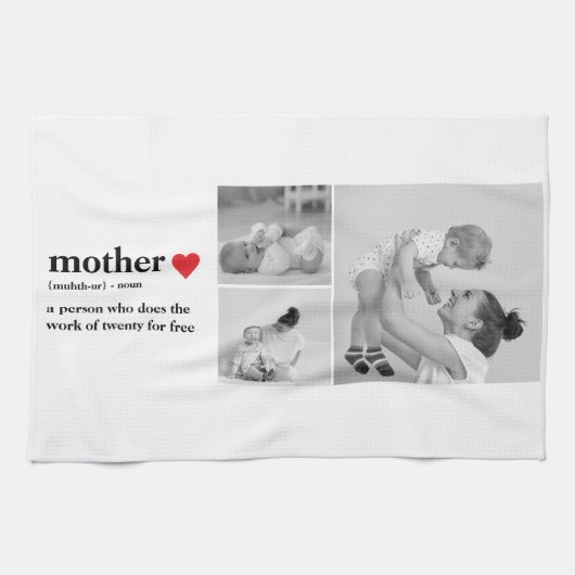 Moderne collage foto's & tekst rood hart moedercad theedoek (Horizontaal)