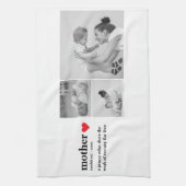 Moderne collage foto's & tekst rood hart moedercad theedoek (Verticaal)