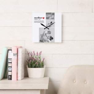 Moderne collage foto's & tekst rood hart moedercad vierkante klok