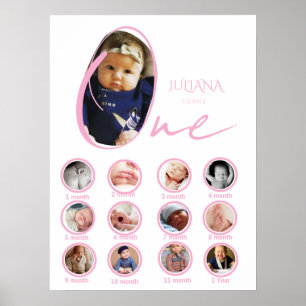 Moderne collage met foto's van eenjarig meisje poster