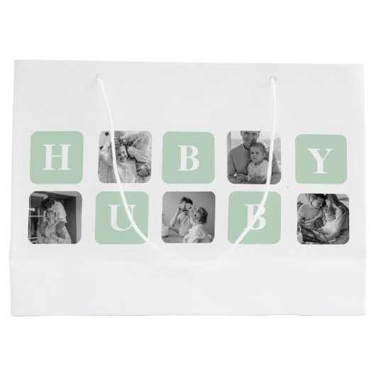 Moderne Collage Photo Mint & Happy FathersDay Gift Groot Cadeauzakje (Achterkant)