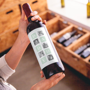 Moderne Collage Photo Mint & Happy FathersDay Gift Wijn Etiket