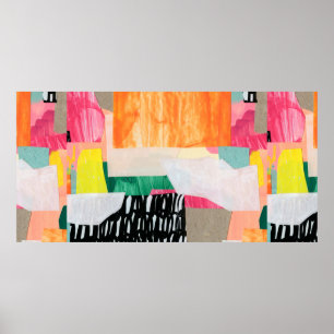 Moderne collagekunst. Gemengde techniek op doek. K Poster