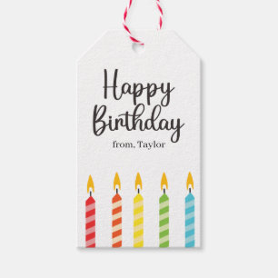 Moderne Colorful Happy Birthday-kaarsen Cadeaulabel