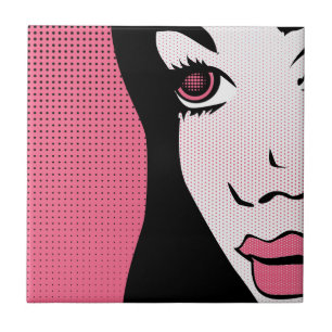 Moderne Comic Book Pop Art of Woman's Face Tegeltje