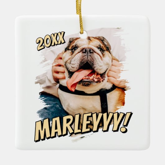 Moderne Comic Simple Grunge Custom Pet Photo Keramisch Ornament (Voorkant)