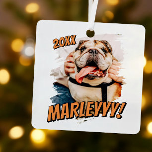 Moderne Comic Simple Grunge Custom Pet Photo Metalen Ornament