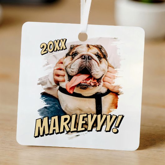 Moderne Comic Simple Grunge Custom Pet Photo Metalen Ornament