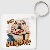 Moderne Comic Simple Grunge Custom Pet Photo Sleutelhanger (Achterkant)