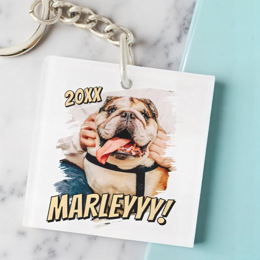 Moderne Comic Simple Grunge Custom Pet Photo Sleutelhanger