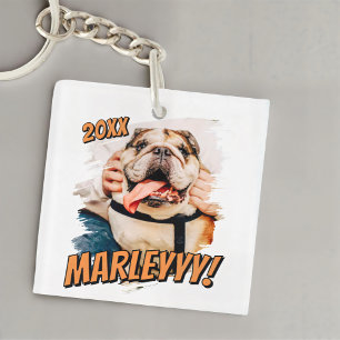 Moderne Comic Simple Grunge Custom Pet Photo Sleutelhanger